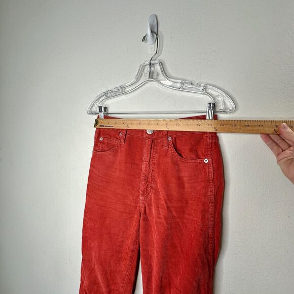 AMO The Chloe Rust Red Corduroy Straight Leg Crop Pant Trousers Washed Red 26 - Picture 11 of 14